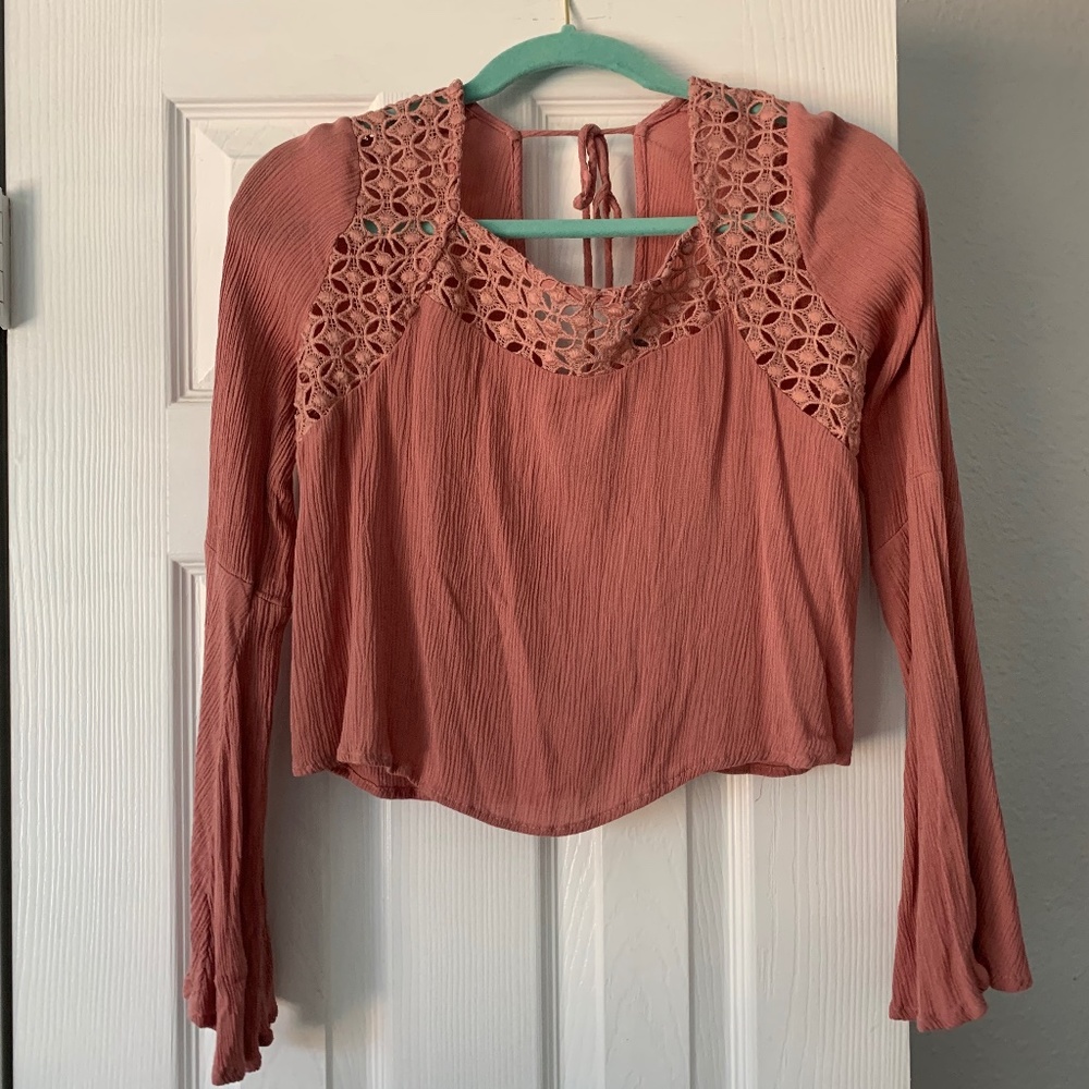 Pink long bell sleeve top